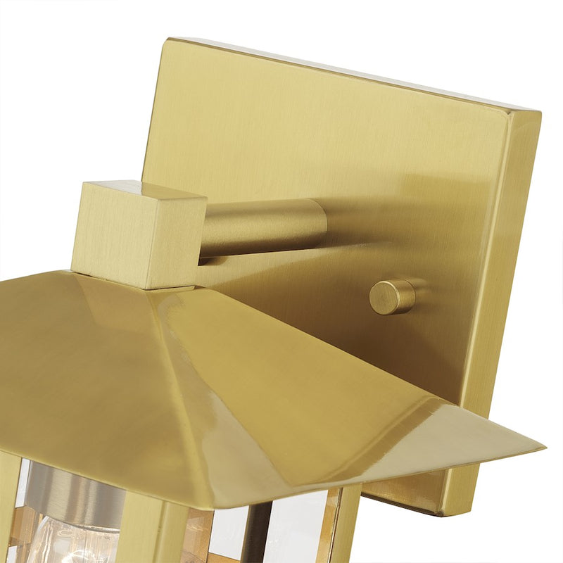 Livex Crestlake 1Lt Medium Outdoor Wall Lantern, Gold/Clear Glass