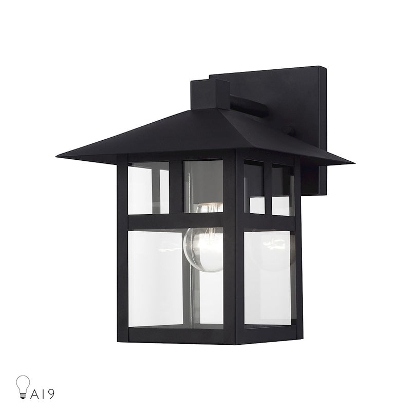 Livex Crestlake 1Lt Large Outdoor Wall Lantern, Black/Clear Glass - 21323-14