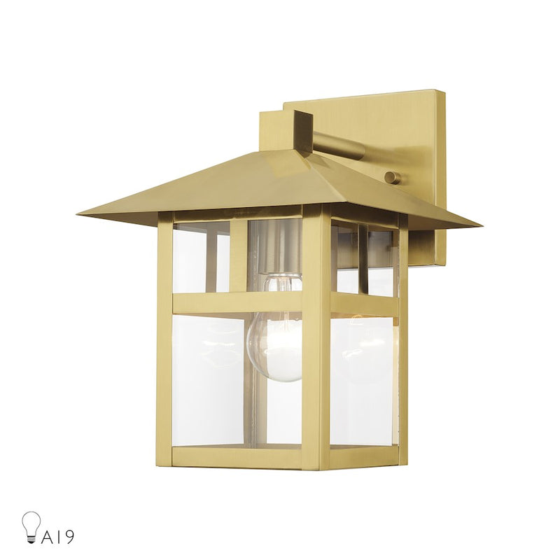 Livex Crestlake 1Lt Large Outdoor Wall Lantern, Gold/Clear Glass - 21323-32