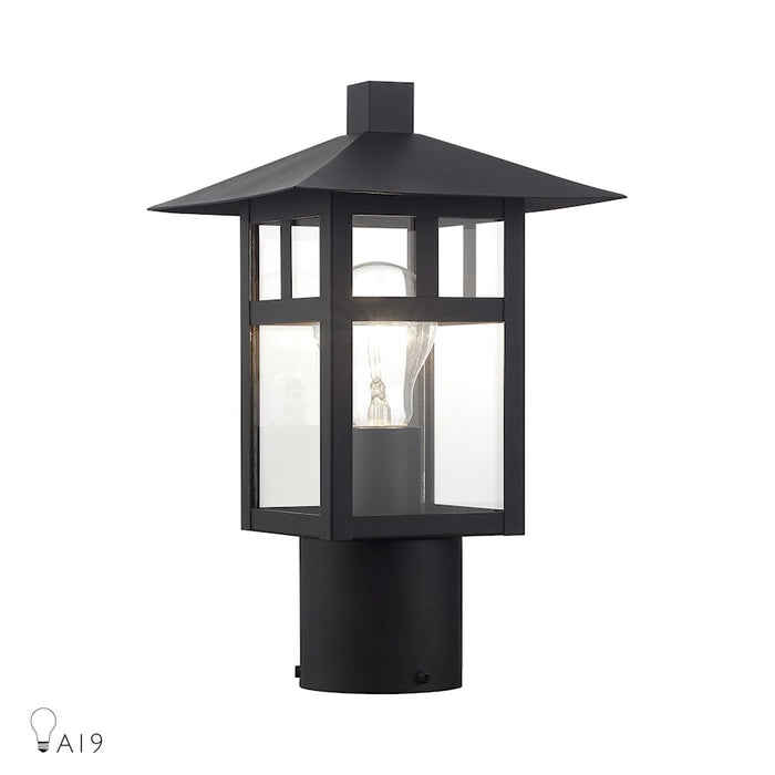 Livex Crestlake 1Lt Med. Outdoor Post Top Lantern, Black/Clear Glass - 21324-14