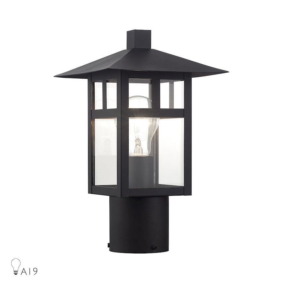 Livex Crestlake 1Lt Med. Outdoor Post Top Lantern, Black/Clear Glass - 21324-14