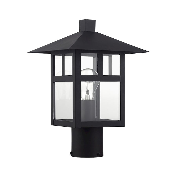 Livex Crestlake 1Lt Large Outdoor Post Top Lantern, Black/Clear Glass