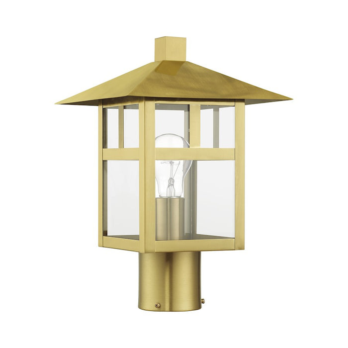 Livex Crestlake 1Lt Large Outdoor Post Top Lantern, Gold/Clear Glass