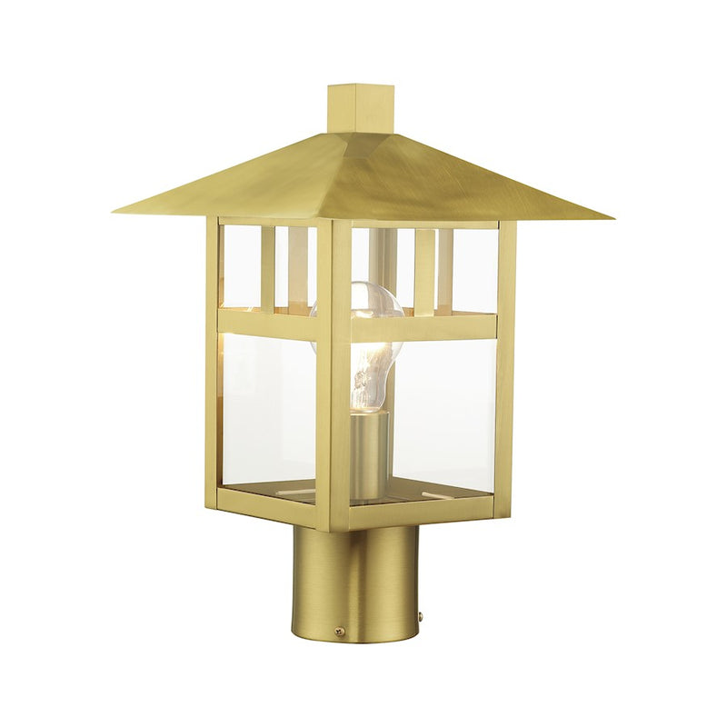 Livex Crestlake 1Lt Large Outdoor Post Top Lantern, Gold/Clear Glass