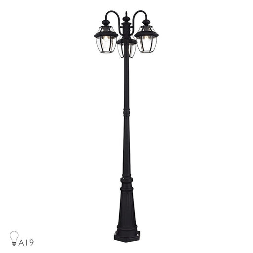 Livex Monterey 3Lt Outdoor 3 Head Post Light, Black/Beveled Glass - 21543-04