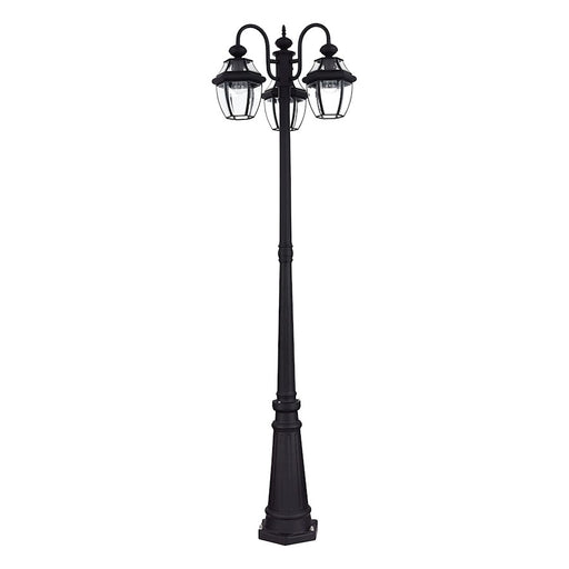 Livex Monterey 3Lt Outdoor 3 Head Post Light, Black/Beveled Glass