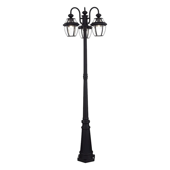 Livex Monterey 3Lt Outdoor 3 Head Post Light, Black/Beveled Glass