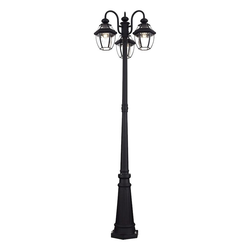 Livex Monterey 3Lt Outdoor 3 Head Post Light, Black/Beveled Glass