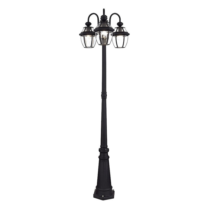 Livex Monterey 3Lt Outdoor 3 Head Post Light, Black/Beveled Glass