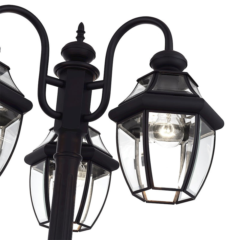 Livex Monterey 3Lt Outdoor 3 Head Post Light, Black/Beveled Glass
