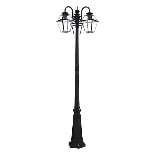 Livex Westover 3Lt Outdoor 3 Head Post Light, Black/Beveled Glass