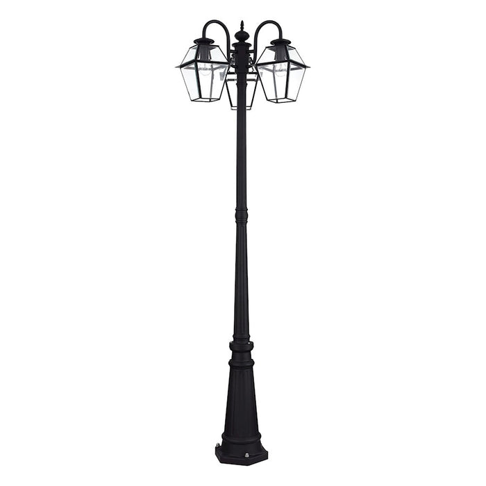 Livex Westover 3Lt Outdoor 3 Head Post Light, Black/Beveled Glass