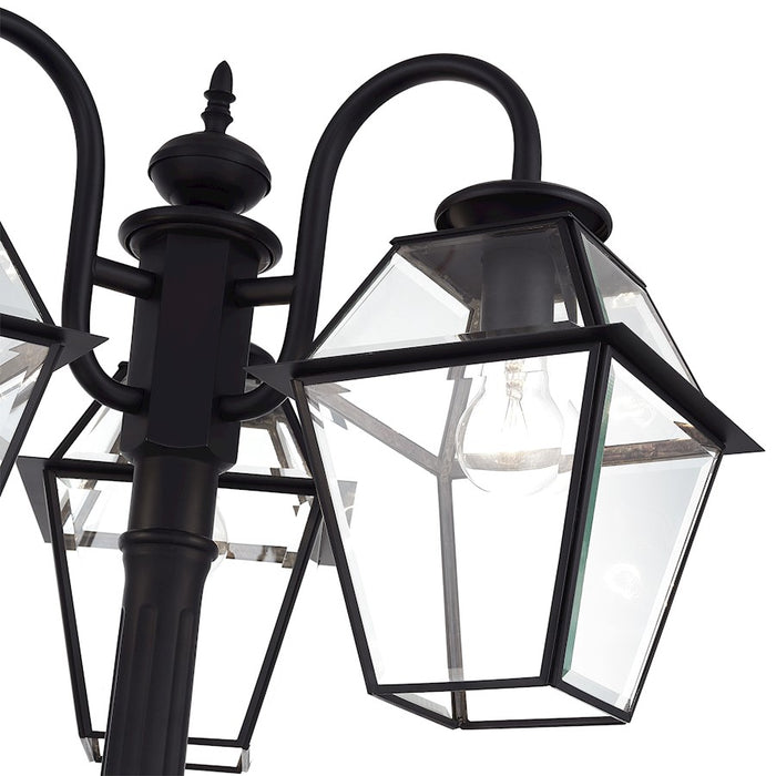 Livex Westover 3Lt Outdoor 3 Head Post Light, Black/Beveled Glass