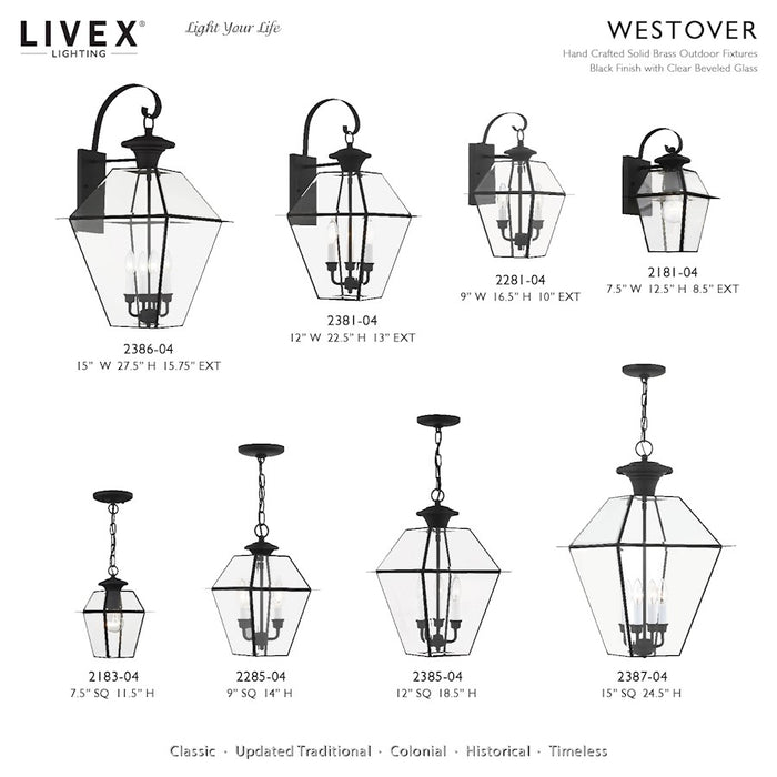Livex Westover 3Lt Outdoor 3 Head Post Light, Black/Beveled Glass