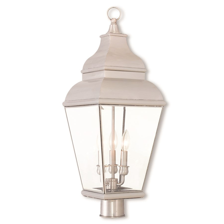 Livex Exeter 3 Light Outdoor Post Top Lantern, Clear Beveled Glass