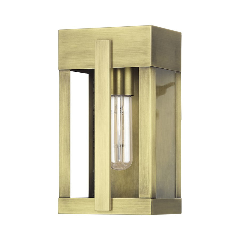 Livex Berksford 1Lt Small Outdoor Wall Lantern, Brass/Clear Glass