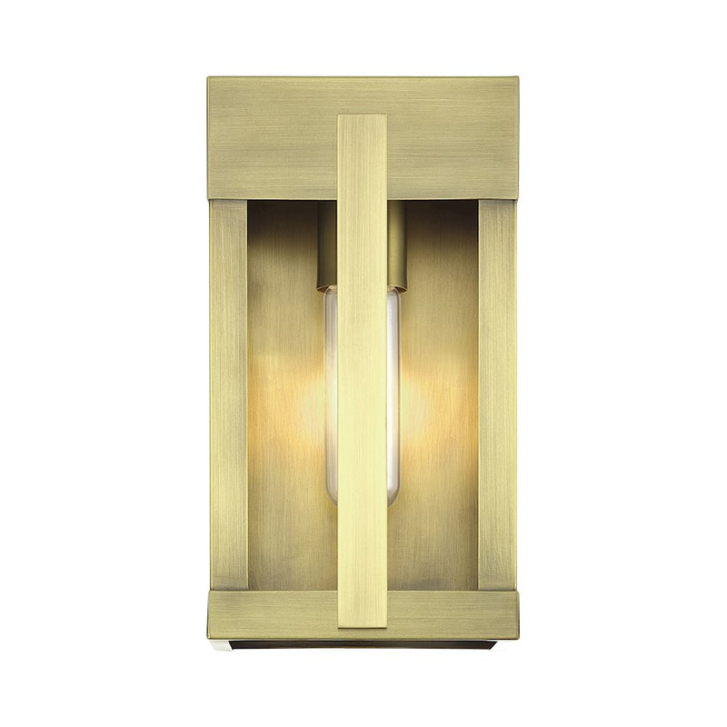 Livex Berksford 1Lt Small Outdoor Wall Lantern, Brass/Clear Glass