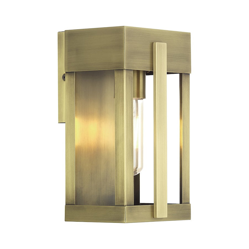 Livex Berksford 1Lt Small Outdoor Wall Lantern, Brass/Clear Glass