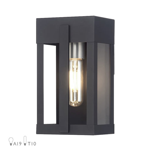 Livex Berksford 1Lt Small Outdoor Wall Lantern, Black/Nickel/Clear - 28961-04