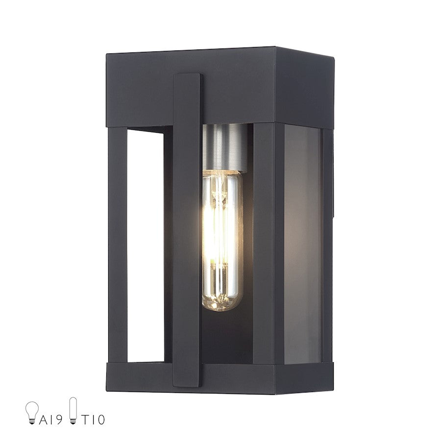Livex Berksford 1Lt Small Outdoor Wall Lantern, Black/Nickel/Clear - 28961-04