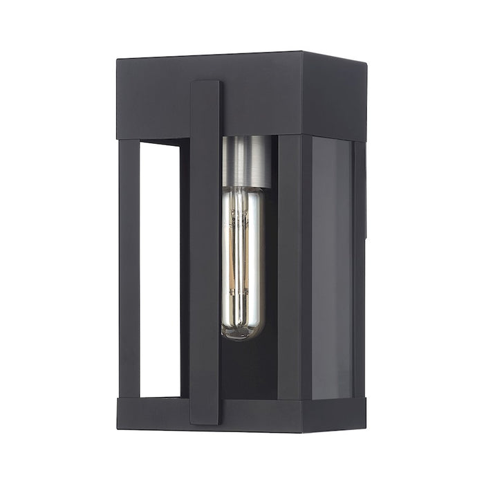 Livex Berksford 1Lt Small Outdoor Wall Lantern, Black/Nickel/Clear