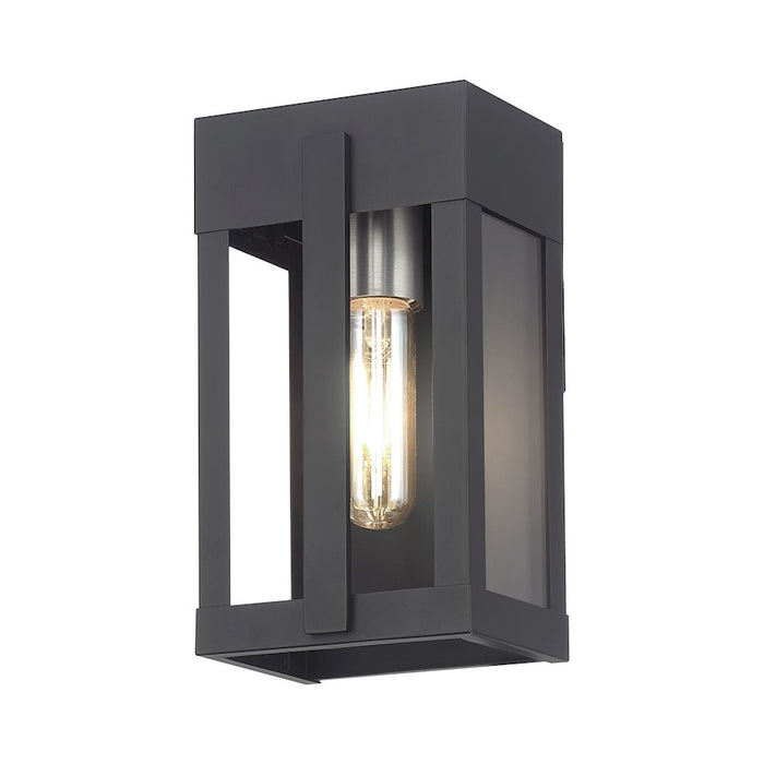 Livex Berksford 1Lt Small Outdoor Wall Lantern, Black/Nickel/Clear