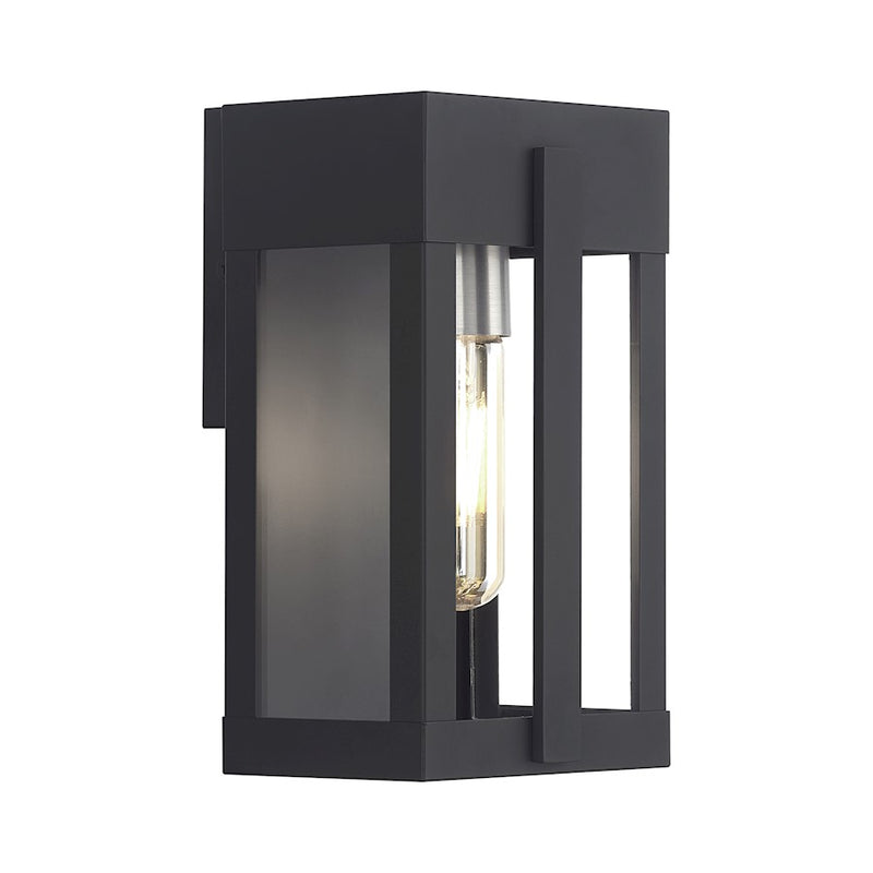 Livex Berksford 1Lt Small Outdoor Wall Lantern, Black/Nickel/Clear