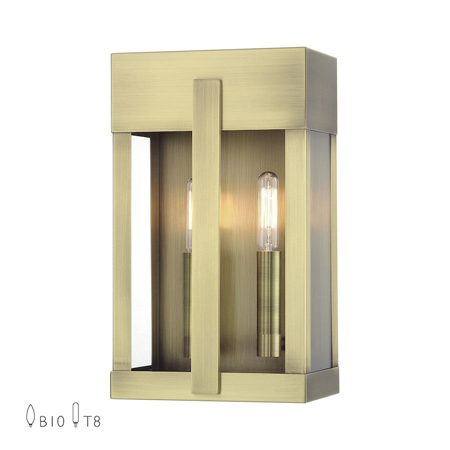 Livex Berksford 2Lt Med. Outdoor Wall Lantern, Brass/Clear Glass - 28962-01