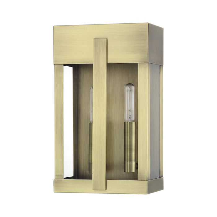 Livex Berksford 2Lt Med. Outdoor Wall Lantern, Brass/Clear Glass