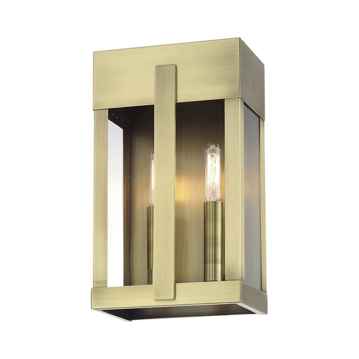 Livex Berksford 2Lt Med. Outdoor Wall Lantern, Brass/Clear Glass