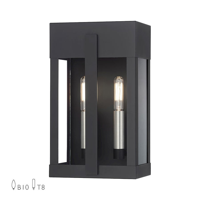 Livex Berksford 2Lt Med. Outdoor Wall Lantern, Black/Nickel/Clear - 28962-04