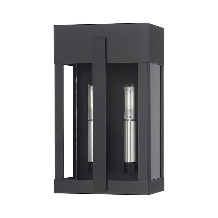 Livex Berksford 2Lt Med. Outdoor Wall Lantern, Black/Nickel/Clear