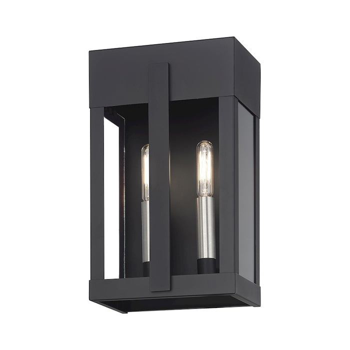 Livex Berksford 2Lt Med. Outdoor Wall Lantern, Black/Nickel/Clear