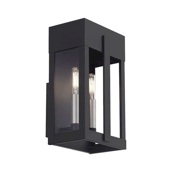 Livex Berksford 2Lt Med. Outdoor Wall Lantern, Black/Nickel/Clear