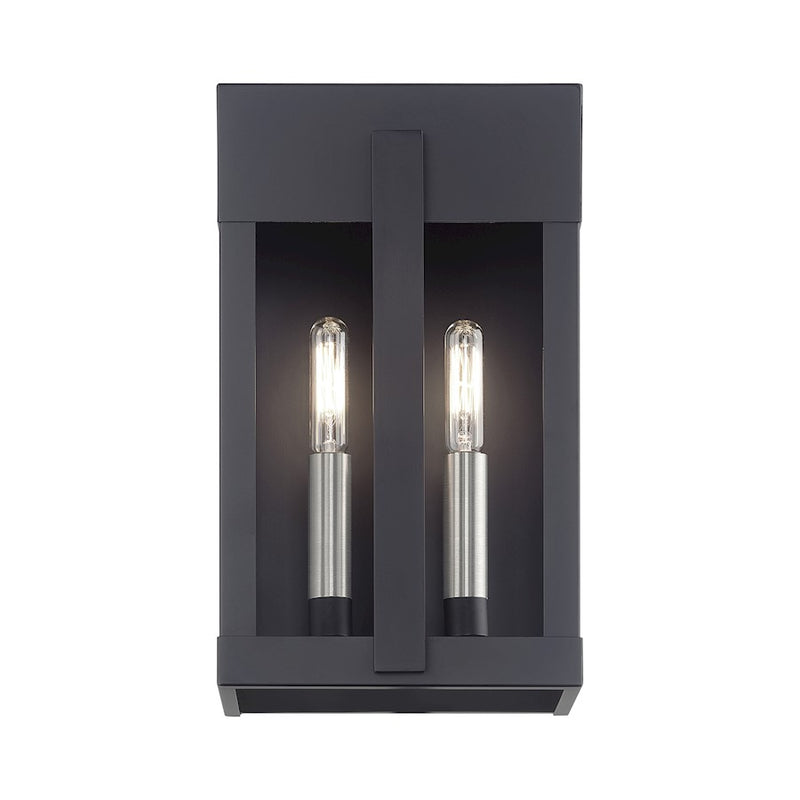 Livex Berksford 2Lt Med. Outdoor Wall Lantern, Black/Nickel/Clear