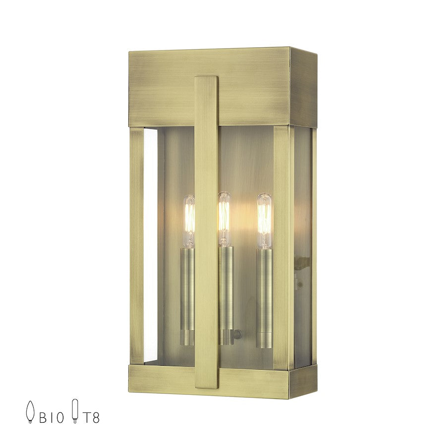 Livex Berksford 3Lt Large Outdoor Wall Lantern, Brass/Clear Glass - 28963-01
