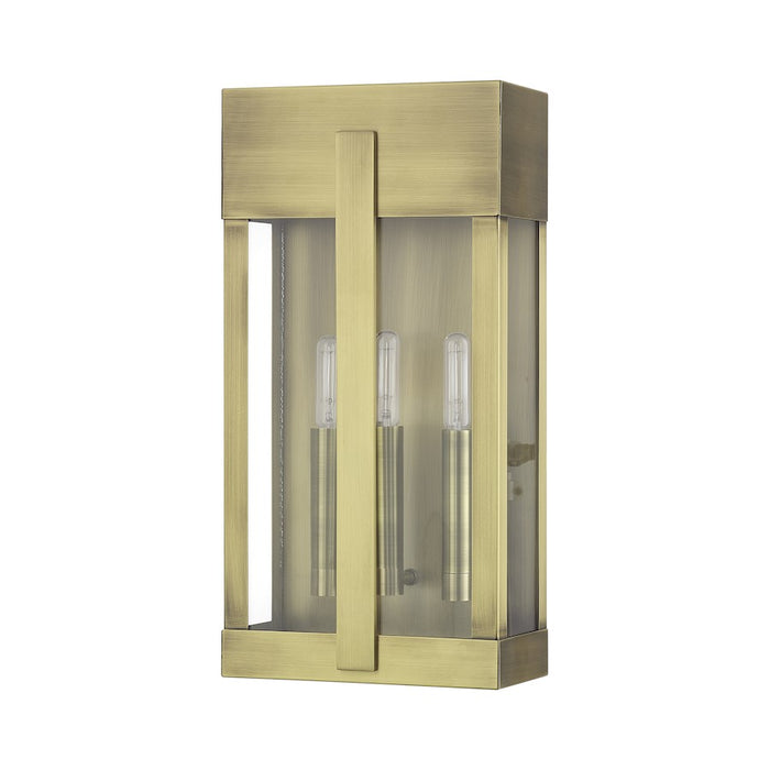 Livex Berksford 3Lt Large Outdoor Wall Lantern, Brass/Clear Glass