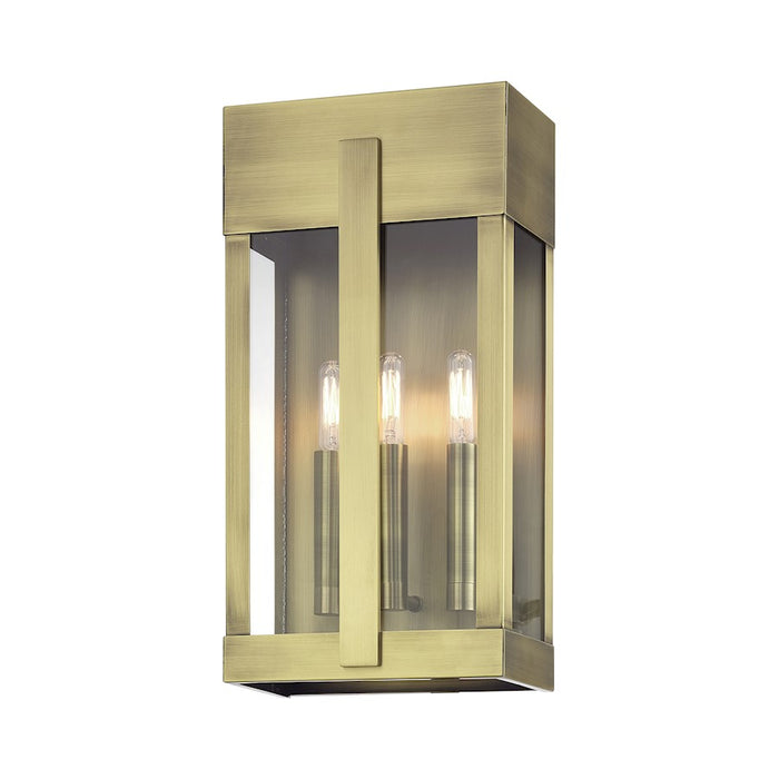 Livex Berksford 3Lt Large Outdoor Wall Lantern, Brass/Clear Glass
