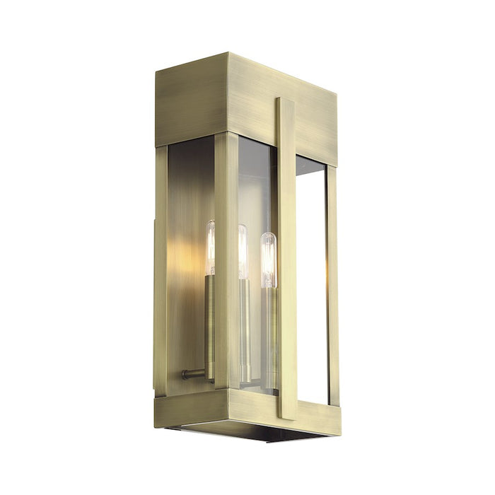 Livex Berksford 3Lt Large Outdoor Wall Lantern, Brass/Clear Glass