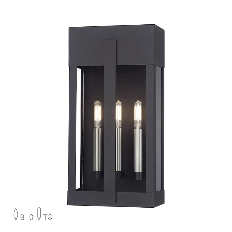 Livex Berksford 3Lt Large Outdoor Wall Lantern, Black/Nickel/Clear - 28963-04
