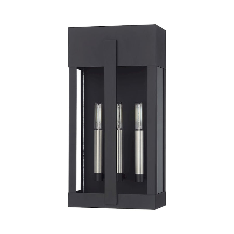 Livex Berksford 3Lt Large Outdoor Wall Lantern, Black/Nickel/Clear