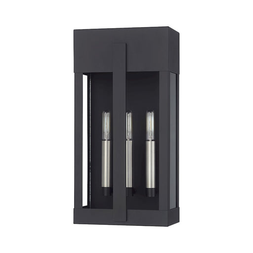 Livex Berksford 3Lt Large Outdoor Wall Lantern, Black/Nickel/Clear