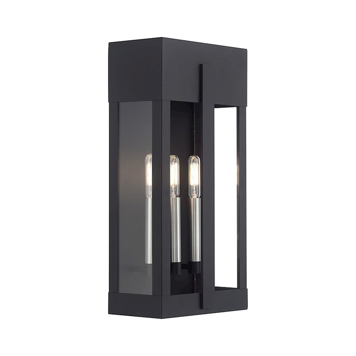 Livex Berksford 3Lt Large Outdoor Wall Lantern, Black/Nickel/Clear