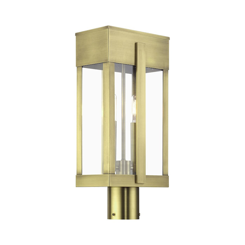 Livex Berksford 2Lt Large Outdoor Post Top Lantern, Brass/Clear Glass