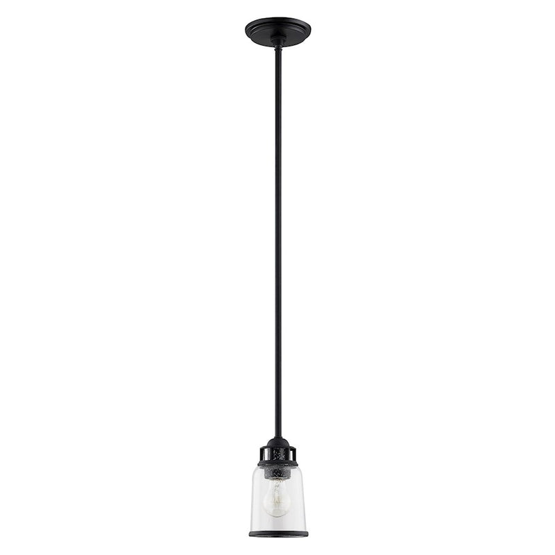 Livex Lawrenceville 1 Light Pendant, Black/Hand Blown Clear Seeded