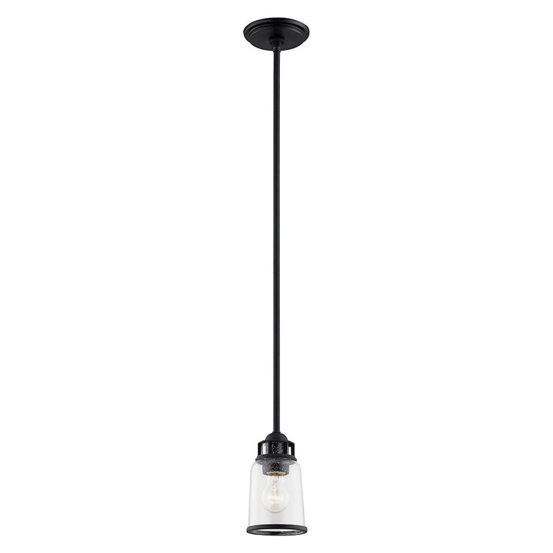 Livex Lawrenceville 1 Light Pendant, Black/Hand Blown Clear Seeded