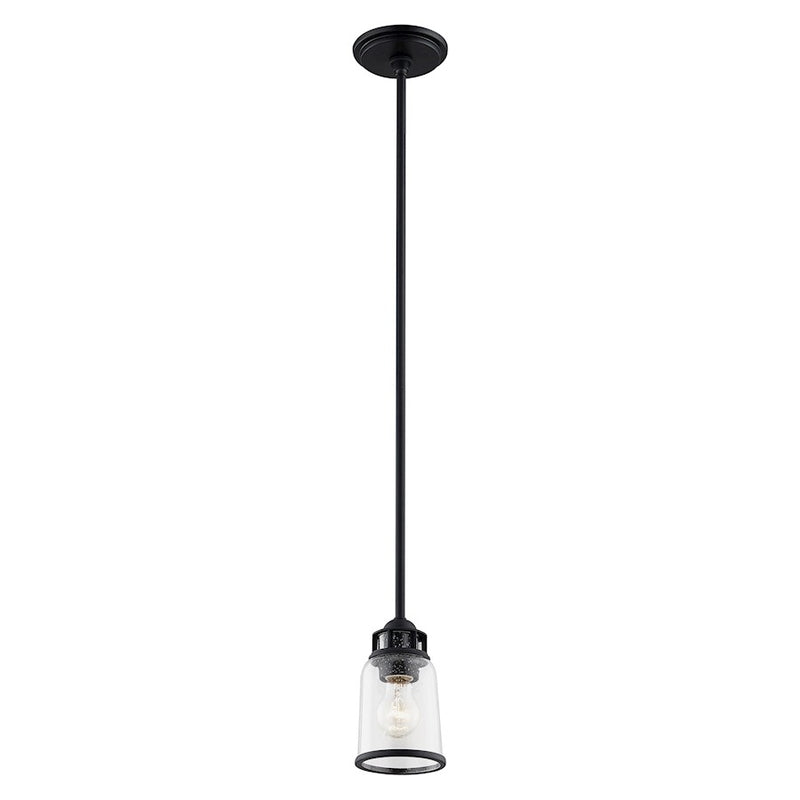 Livex Lawrenceville 1 Light Pendant, Black/Hand Blown Clear Seeded