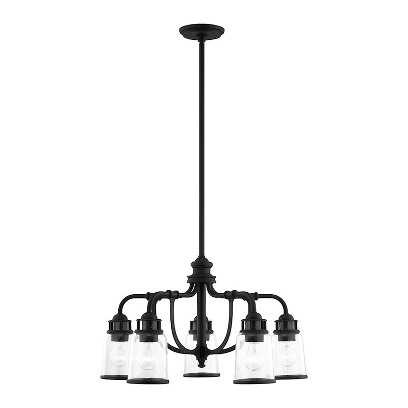 Livex Lawrenceville Chandelier, Black/Hand Blown Clear Seeded
