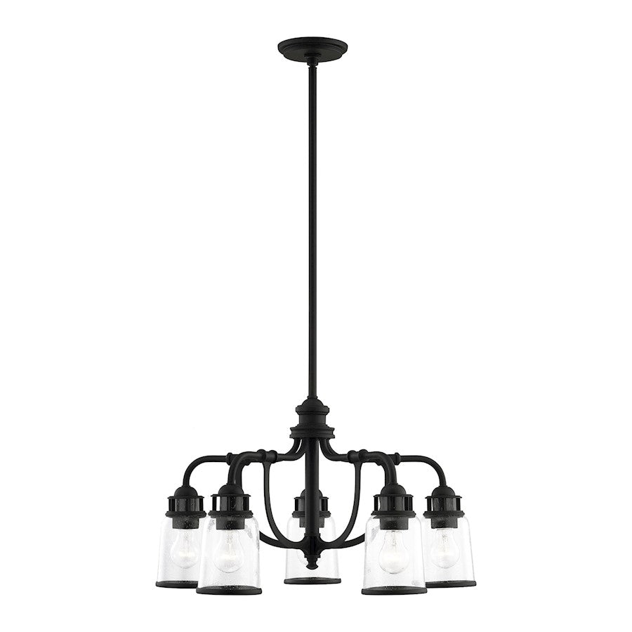 Livex Lawrenceville Chandelier, Black/Hand Blown Clear Seeded