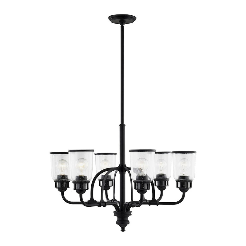 Livex Lawrenceville Chandelier, Black/Hand Blown Clear Seeded